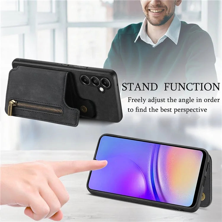 D15 For Samsung Galaxy A05s 4G Case Retro Leather+TPU Card Holder Kickstand Phone Cover