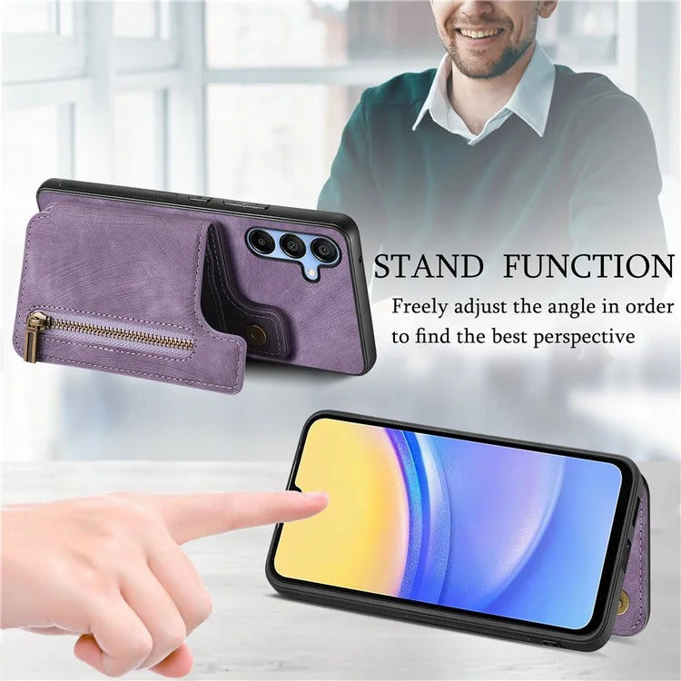 D15 For Samsung Galaxy A35 5G Wallet Phone Case Kickstand Retro PU+TPU Shockproof Cover