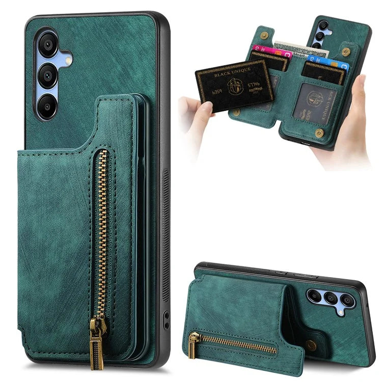 D15 For Samsung Galaxy A35 5G Wallet Phone Case Kickstand Retro PU+TPU Shockproof Cover