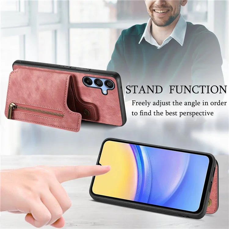 D15 For Samsung Galaxy A34 5G Case Retro PU+TPU Wallet Phone Cover with Kickstand