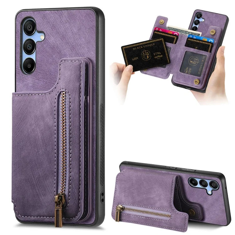 D15 For Samsung Galaxy A34 5G Case Retro PU+TPU Wallet Phone Cover with Kickstand