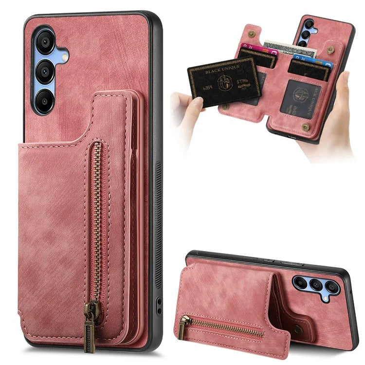 D15 For Samsung Galaxy A25 5G (Global) (161.0 x 76.5 x 8.3mm) Kickstand Case Zipper Wallet Retro Phone Cover