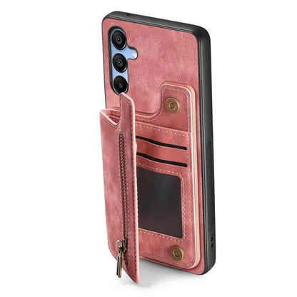 D15 For Samsung Galaxy A25 5G (Global) (161.0 x 76.5 x 8.3mm) Kickstand Case Zipper Wallet Retro Phone Cover