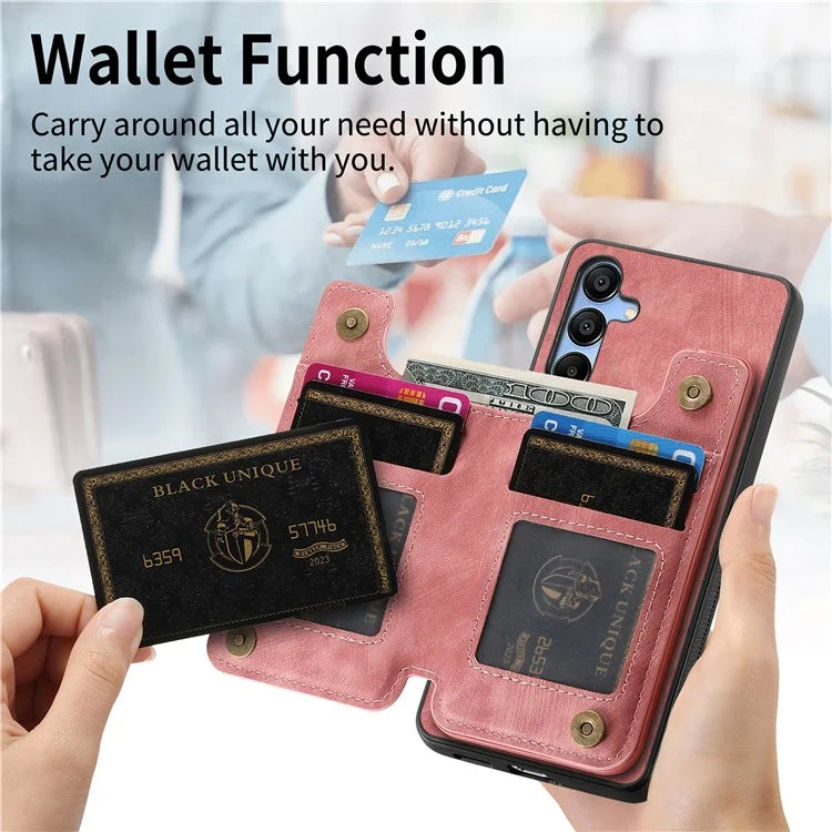 D15 For Samsung Galaxy A25 5G (Global) (161.0 x 76.5 x 8.3mm) Kickstand Case Zipper Wallet Retro Phone Cover
