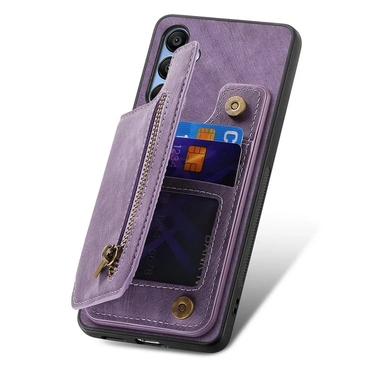 D15 For Samsung Galaxy A25 5G (Global) (161.0 x 76.5 x 8.3mm) Kickstand Case Zipper Wallet Retro Phone Cover
