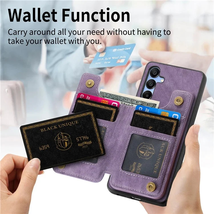 D15 For Samsung Galaxy A25 5G (Global) (161.0 x 76.5 x 8.3mm) Kickstand Case Zipper Wallet Retro Phone Cover