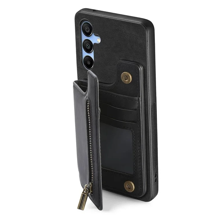 D15 For Samsung Galaxy A25 5G (Global) (161.0 x 76.5 x 8.3mm) Kickstand Case Zipper Wallet Retro Phone Cover