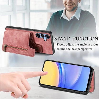 D15 For Samsung Galaxy A24 4G (162.1 x 77.6 x 8.3mm) Phone Case Retro Zipper Wallet Cover with Kickstand