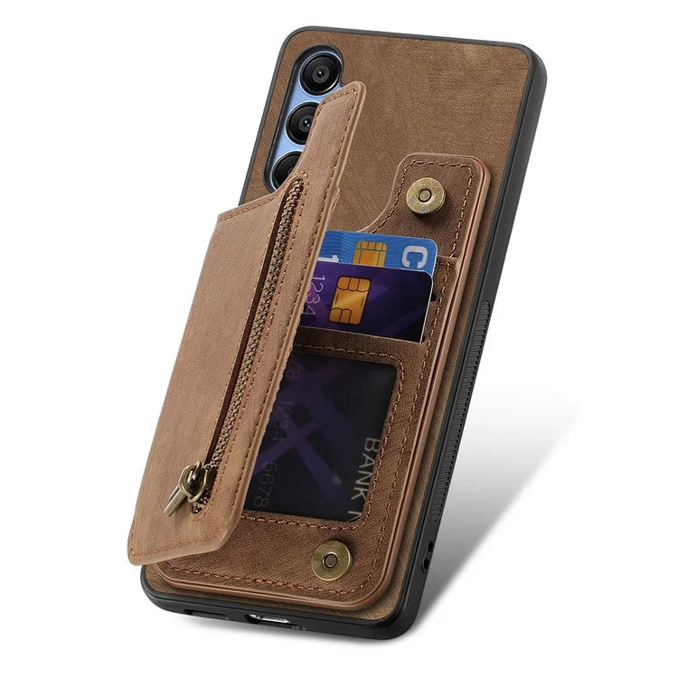 D15 For Samsung Galaxy A24 4G (162.1 x 77.6 x 8.3mm) Phone Case Retro Zipper Wallet Cover with Kickstand