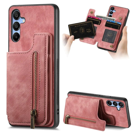 D15 For Samsung Galaxy A15 4G / 5G Case Retro Leather+TPU Wallet Zipper Pocket Phone Cover