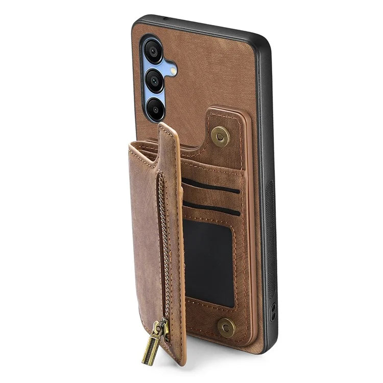 D15 For Samsung Galaxy A15 4G / 5G Case Retro Leather+TPU Wallet Zipper Pocket Phone Cover