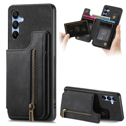 D15 For Samsung Galaxy A15 4G / 5G Case Retro Leather+TPU Wallet Zipper Pocket Phone Cover