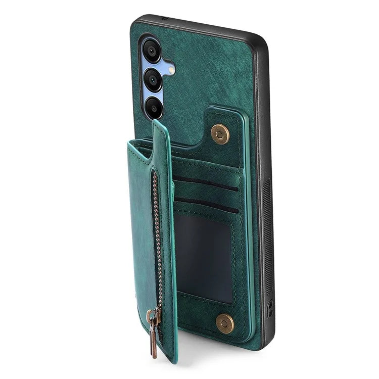 D15 For Samsung Galaxy A15 4G / 5G Case Retro Leather+TPU Wallet Zipper Pocket Phone Cover