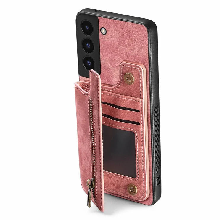 D15 For Samsung Galaxy S22 5G Wallet Case Kickstand Retro PU+TPU Phone Cover