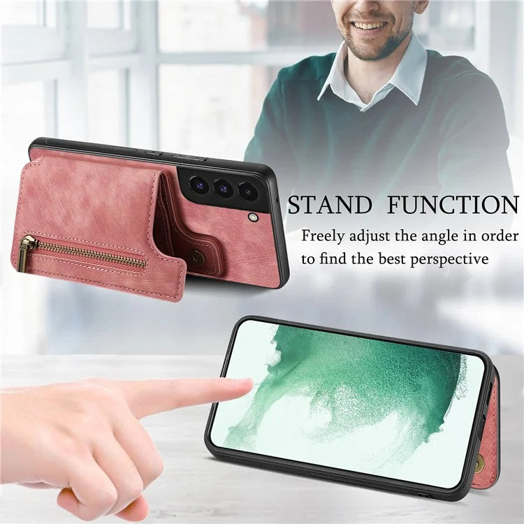 D15 For Samsung Galaxy S22 5G Wallet Case Kickstand Retro PU+TPU Phone Cover