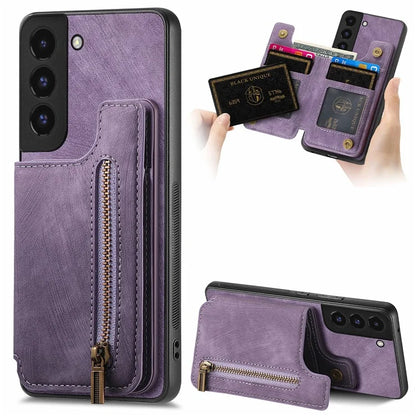 D15 For Samsung Galaxy S22 5G Wallet Case Kickstand Retro PU+TPU Phone Cover