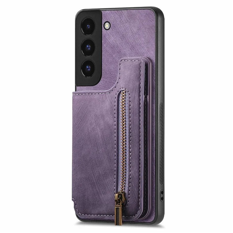 D15 For Samsung Galaxy S22 5G Wallet Case Kickstand Retro PU+TPU Phone Cover