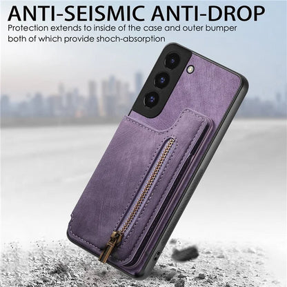D15 For Samsung Galaxy S22 5G Wallet Case Kickstand Retro PU+TPU Phone Cover
