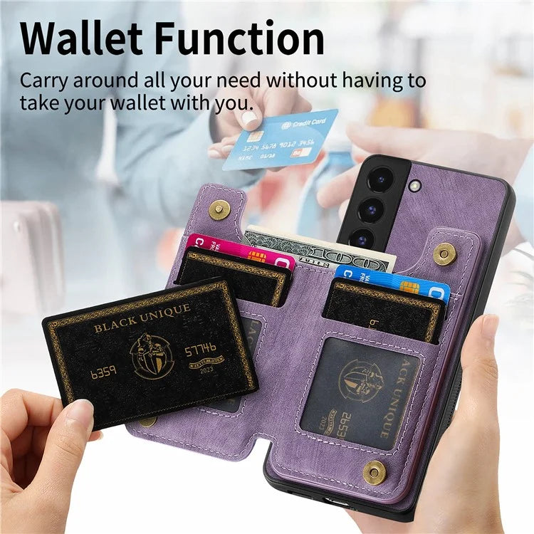 D15 For Samsung Galaxy S22 5G Wallet Case Kickstand Retro PU+TPU Phone Cover