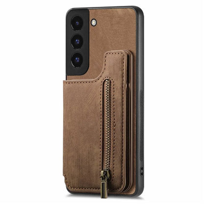 D15 For Samsung Galaxy S22 5G Wallet Case Kickstand Retro PU+TPU Phone Cover