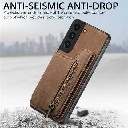 D15 For Samsung Galaxy S22 5G Wallet Case Kickstand Retro PU+TPU Phone Cover