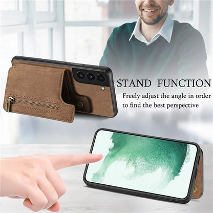 D15 For Samsung Galaxy S22 5G Wallet Case Kickstand Retro PU+TPU Phone Cover