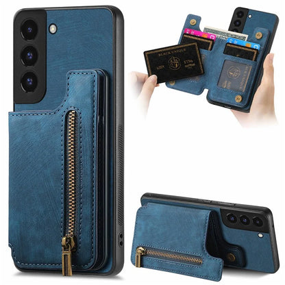 D15 For Samsung Galaxy S22 5G Wallet Case Kickstand Retro PU+TPU Phone Cover