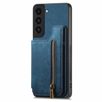D15 For Samsung Galaxy S22 5G Wallet Case Kickstand Retro PU+TPU Phone Cover