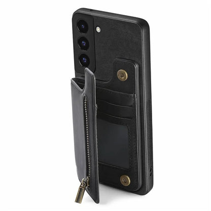 D15 For Samsung Galaxy S22 5G Wallet Case Kickstand Retro PU+TPU Phone Cover