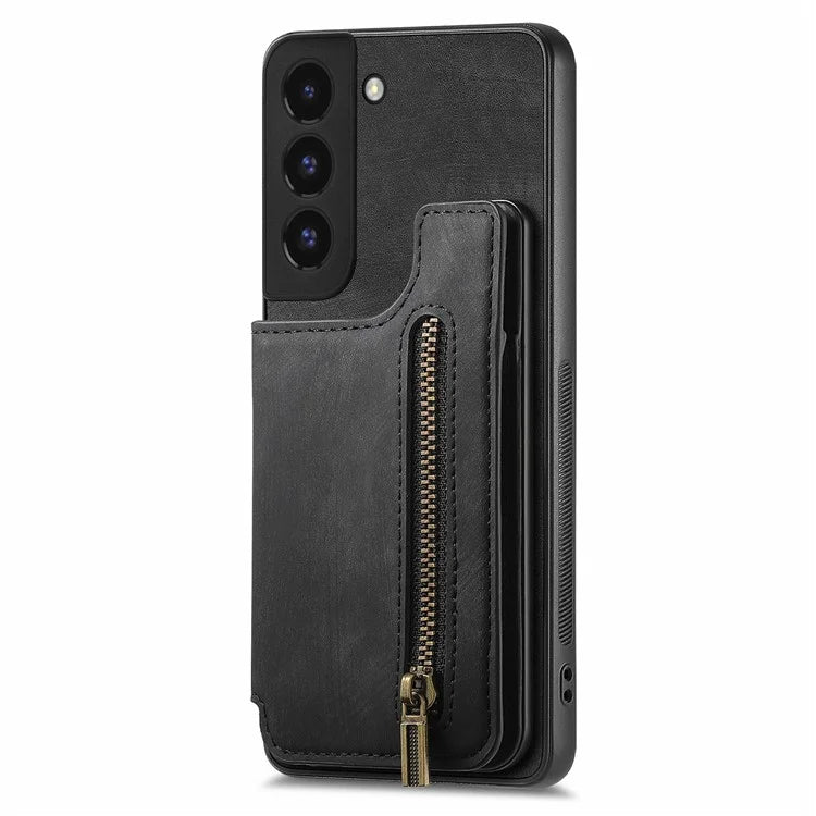 D15 For Samsung Galaxy S22 5G Wallet Case Kickstand Retro PU+TPU Phone Cover