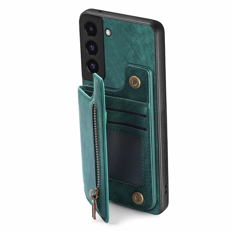 D15 For Samsung Galaxy S22 5G Wallet Case Kickstand Retro PU+TPU Phone Cover