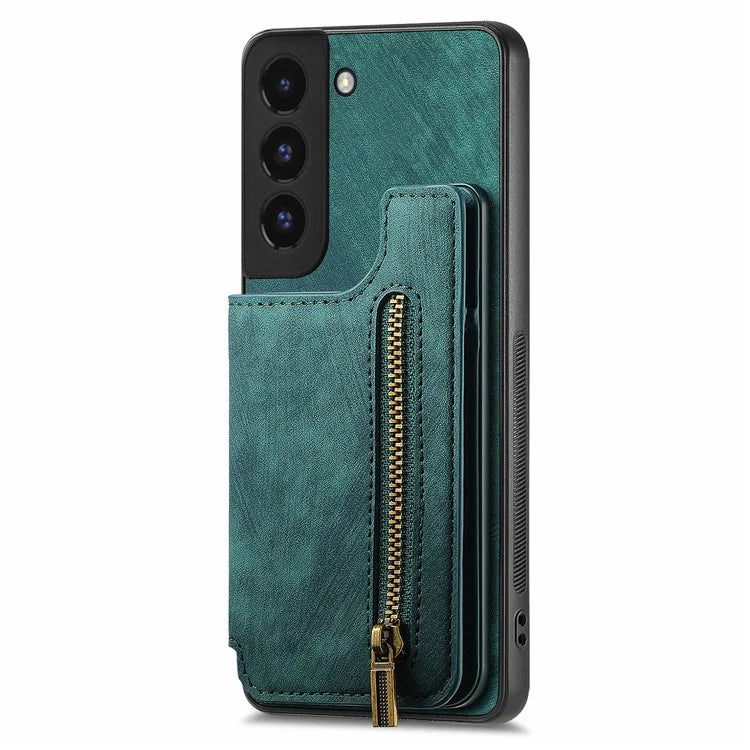 D15 For Samsung Galaxy S22 5G Wallet Case Kickstand Retro PU+TPU Phone Cover