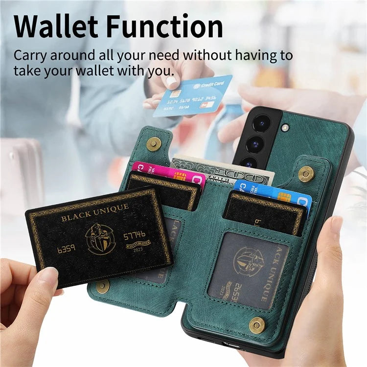 D15 For Samsung Galaxy S22 5G Wallet Case Kickstand Retro PU+TPU Phone Cover