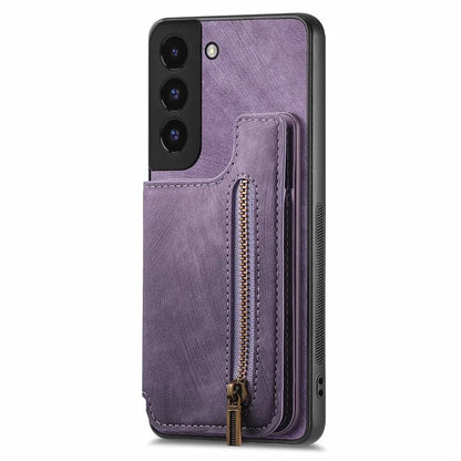 D15 For Samsung Galaxy S22+ 5G Retro Case Kickstand PU+TPU Zipper Wallet Phone Shell