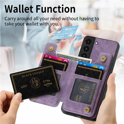 D15 For Samsung Galaxy S22+ 5G Retro Case Kickstand PU+TPU Zipper Wallet Phone Shell