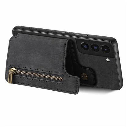 D15 For Samsung Galaxy S22+ 5G Retro Case Kickstand PU+TPU Zipper Wallet Phone Shell