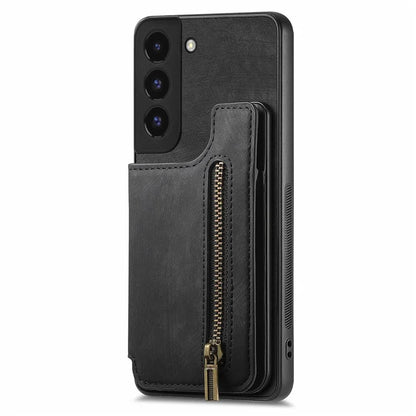 D15 For Samsung Galaxy S22+ 5G Retro Case Kickstand PU+TPU Zipper Wallet Phone Shell