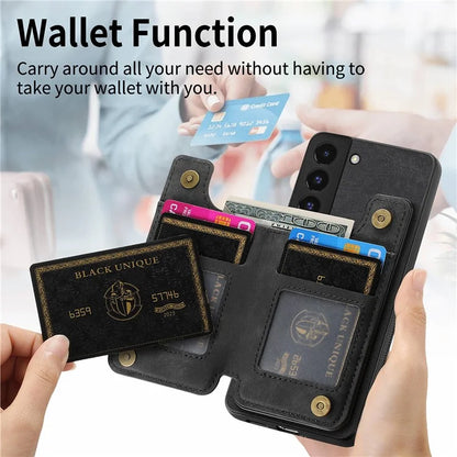 D15 For Samsung Galaxy S22+ 5G Retro Case Kickstand PU+TPU Zipper Wallet Phone Shell