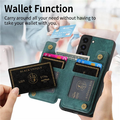 D15 For Samsung Galaxy S22+ 5G Retro Case Kickstand PU+TPU Zipper Wallet Phone Shell