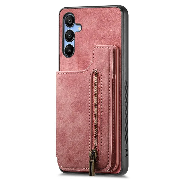 D15 For Samsung Galaxy A55 5G Case Retro Leather+TPU Zipper Pocket Kickstand Back Cover