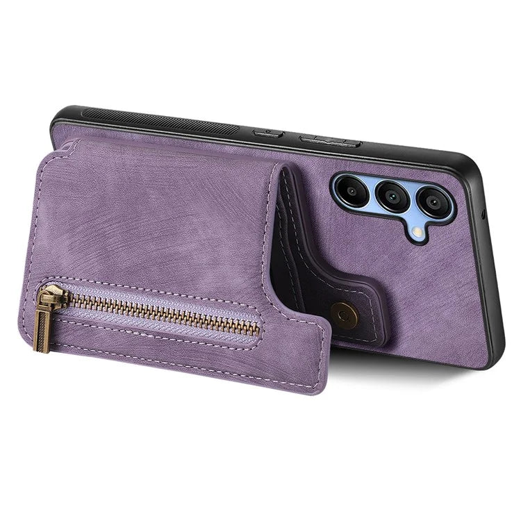 D15 For Samsung Galaxy A55 5G Case Retro Leather+TPU Zipper Pocket Kickstand Back Cover