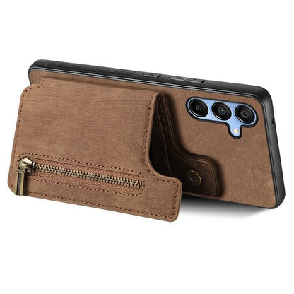 D15 For Samsung Galaxy A55 5G Case Retro Leather+TPU Zipper Pocket Kickstand Back Cover