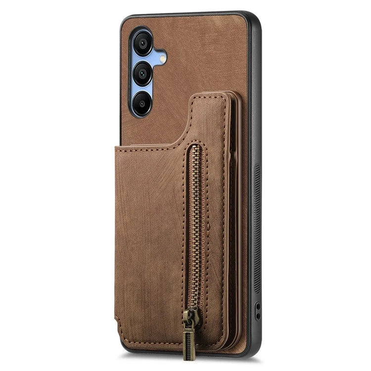 D15 For Samsung Galaxy A55 5G Case Retro Leather+TPU Zipper Pocket Kickstand Back Cover