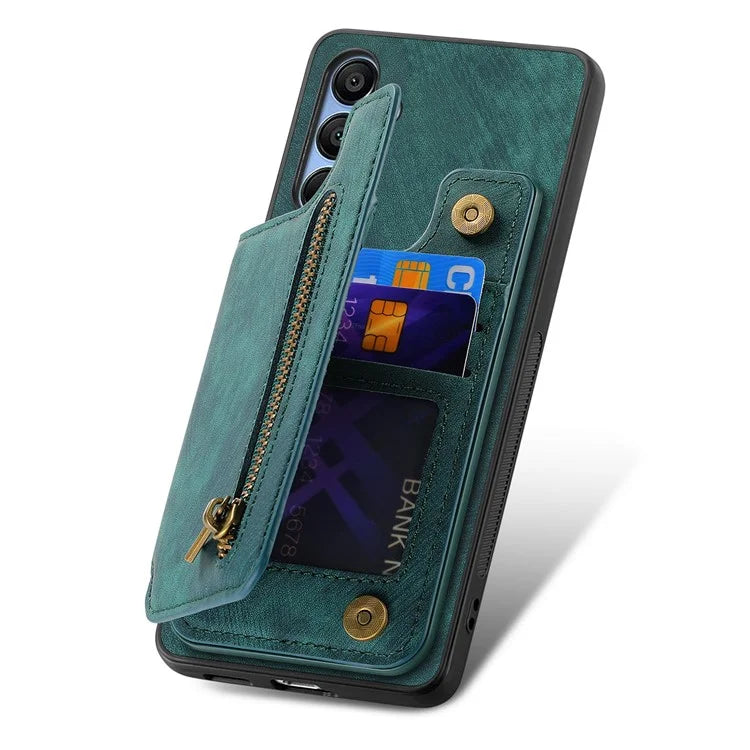 D15 For Samsung Galaxy A55 5G Case Retro Leather+TPU Zipper Pocket Kickstand Back Cover