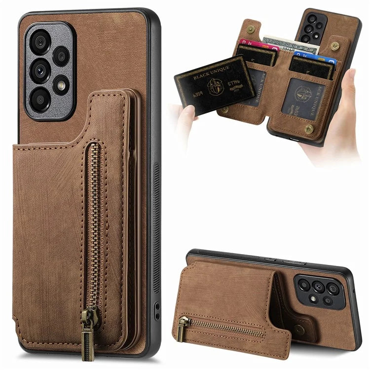 D15 For Samsung Galaxy A53 5G Wallet Case Retro PU+TPU Kickstand Phone Cover