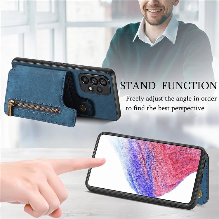 D15 For Samsung Galaxy A53 5G Wallet Case Retro PU+TPU Kickstand Phone Cover