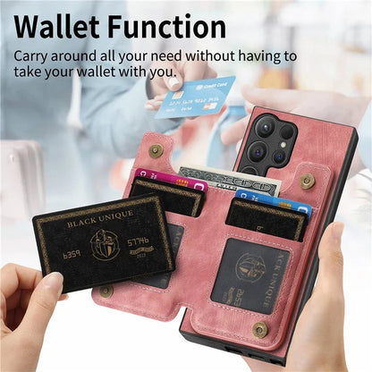 D15 For Samsung Galaxy S24 Ultra Case Card Slot Leather+TPU Zipper Kickstand Retro Phone Cover