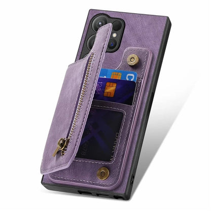 D15 For Samsung Galaxy S24 Ultra Case Card Slot Leather+TPU Zipper Kickstand Retro Phone Cover