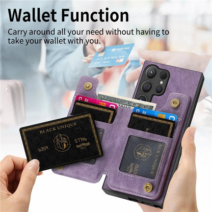 D15 For Samsung Galaxy S24 Ultra Case Card Slot Leather+TPU Zipper Kickstand Retro Phone Cover