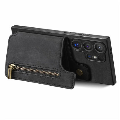 D15 For Samsung Galaxy S24 Ultra Case Card Slot Leather+TPU Zipper Kickstand Retro Phone Cover